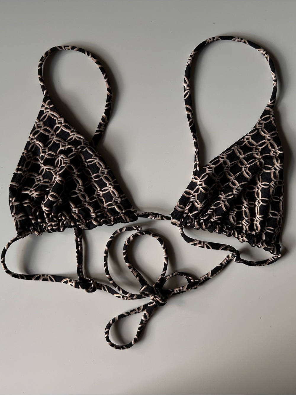 H&M Black Bikini Top with Cream Geo Print - Women Swim